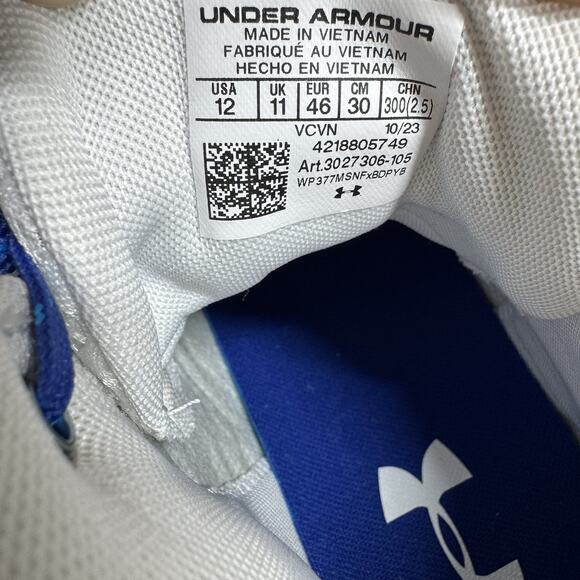 Under Armour NEW Football Cleats Mens 12 HAMMER 2 MC WHITE Blue Lace Up Logo - Picture 11 of 11